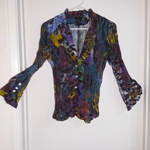 Plano Multi Zebra Ruffle Blouse, Size S